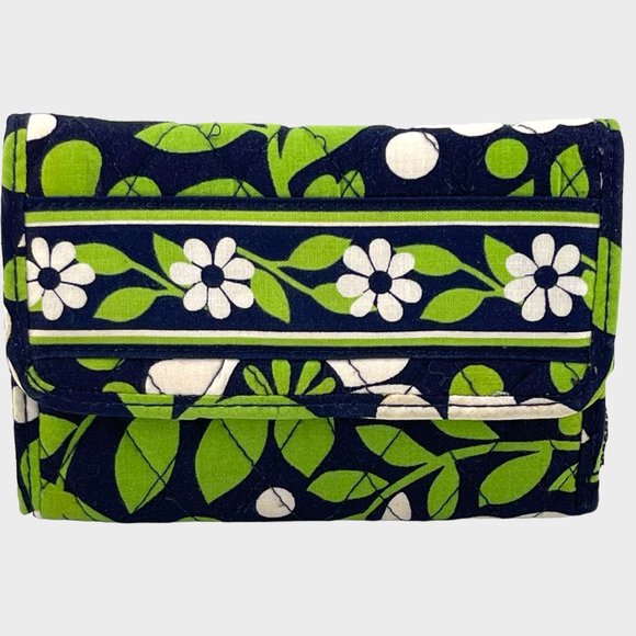Vera Bradley Handbags - Vera Bradley Lucky You Ladies Tri-fold Wallet Quilted Floral Green Navy White